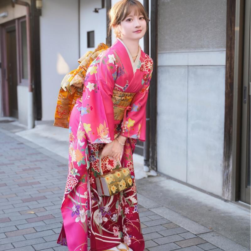 Women Formal Wear For Meeting - 日本の伝統的な振動スリーブ着物、バーミツバの年次総会、フォーマルウェア、しわになりにくい、ノーアイロン、長さ160cm
