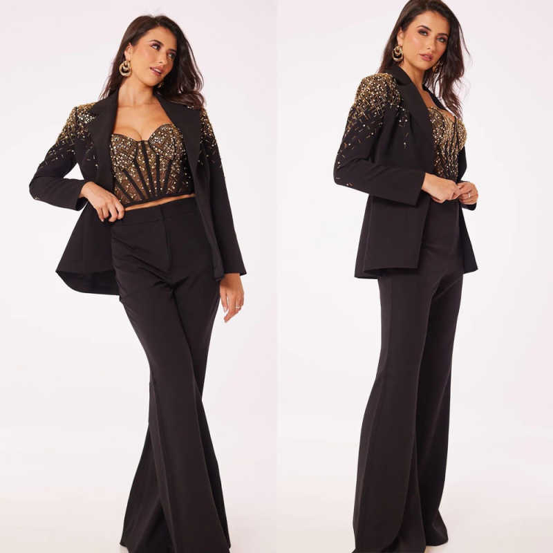 Women Formal Wear Designers - ユニークなデザインのレディーススーツ 2ピース ジャケット パンツ ノッチカラー ワンボタン