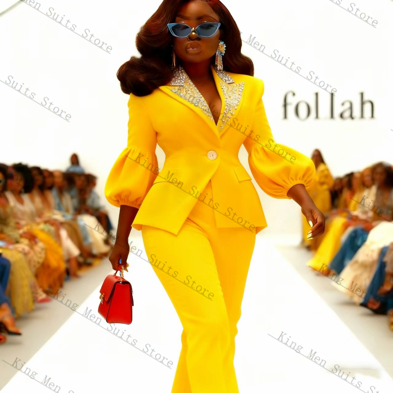 Yellow Formal Wear Women - クリスタルイエロー女性スーツセット 2 個ブレザー + パンツ春綿カスタマイズされたフォーマルオフィスレディ結婚式タキシードコートジャケット