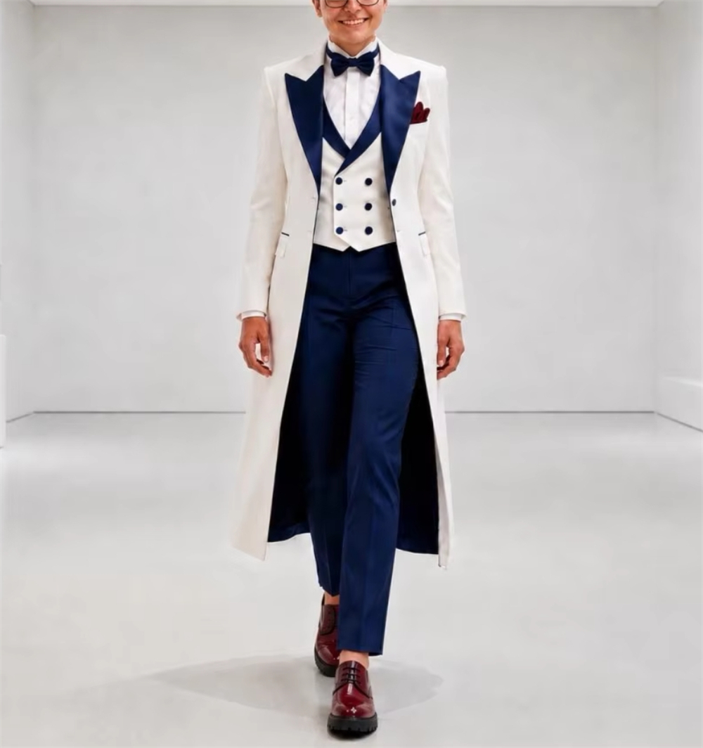 Women Formal Wear For Office - ネイビーブルーとホワイトのレディースジャケットスーツ エレガントなテーラードオフィスウェア 結婚式ゲスト用衣装 レディースブレザー（ジャケットのみ）