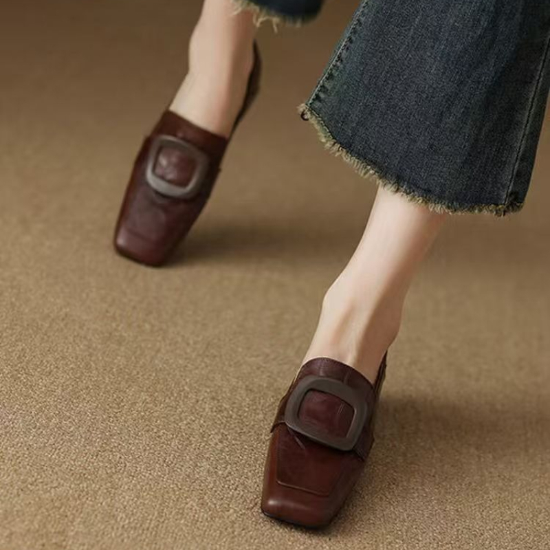 Women Formal Wear For Office - ファッションスクエアバックルデザイナーレディースシューズ2026春レトロソリッドカラーカジュアルシューズデイリーオフィスショッピングレディースハイヒール