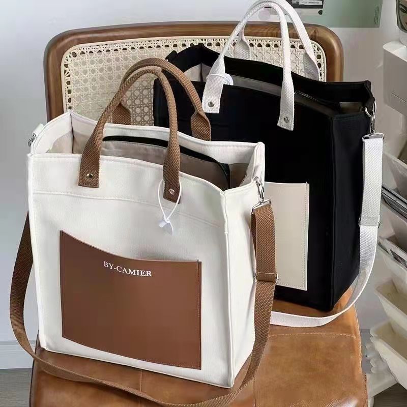 Shoulder Bag Structured - キャンバスショルダーバッグランチバッグ、女性、男性用、構造化されたジッパートート、学校、オフィス、仕事用のカジュアルショルダークロスボディ財布