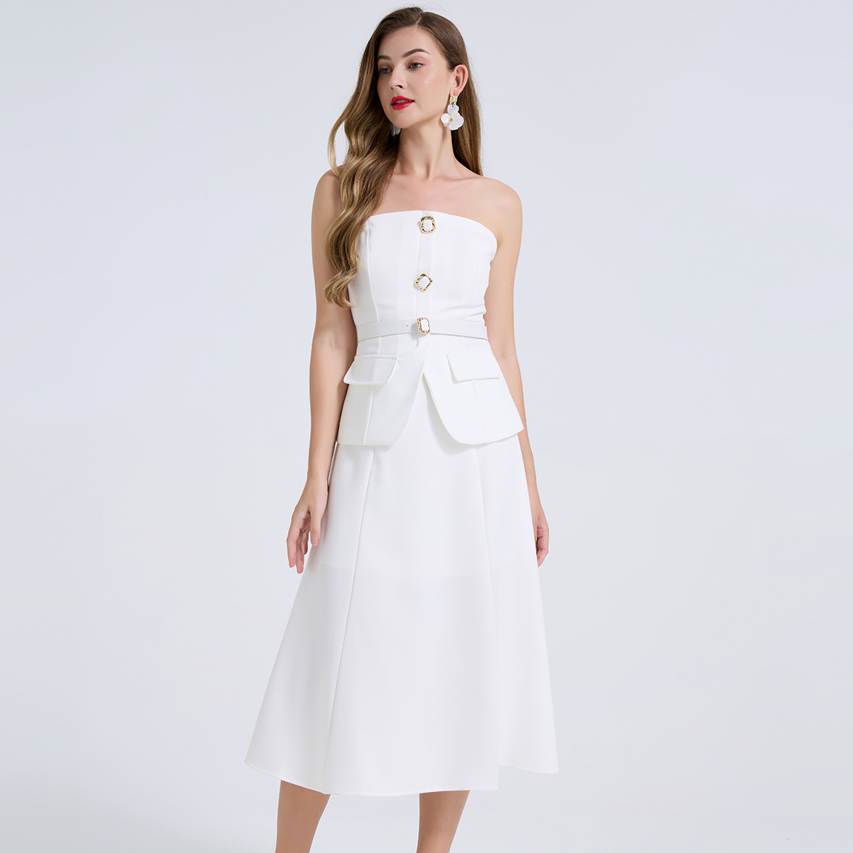 2点セット女性用衣装エレガントなダイヤモンドボタンベルトスト - Women Formal Wear For Meeting のレビューと価格