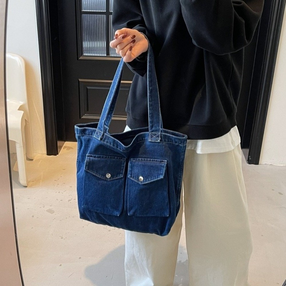大容量デニムショルダーバッグ 多ポケット構造 丈夫なハンドル - Shoulder Bag Structured のレビューと価格