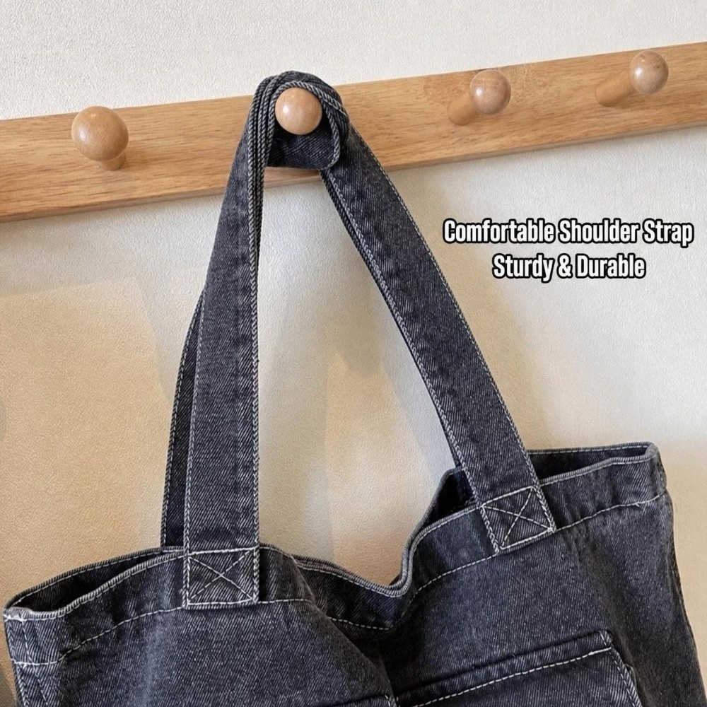 大容量デニムショルダーバッグ 多ポケット構造 丈夫なハンドル - Shoulder Bag Structured のレビューと価格