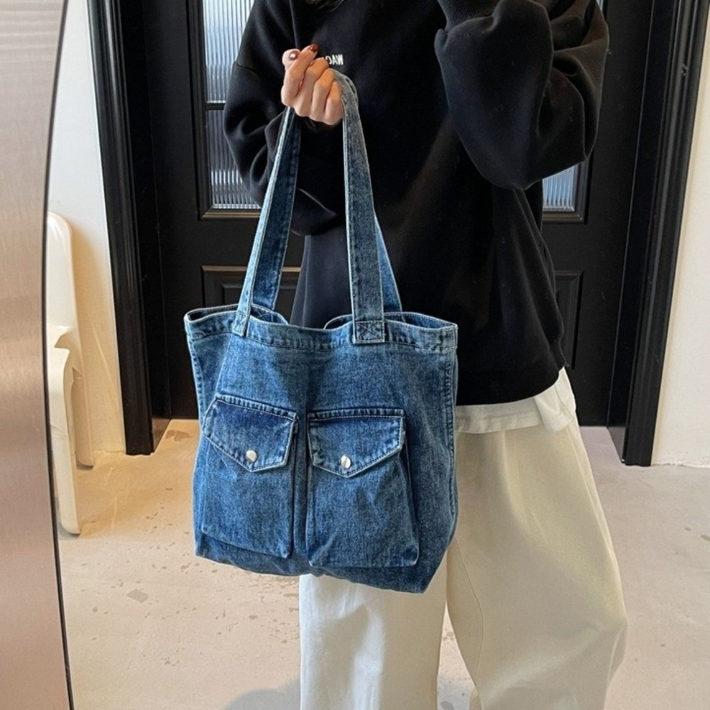 大容量デニムショルダーバッグ 多ポケット構造 丈夫なハンドル - Shoulder Bag Structured のレビューと価格