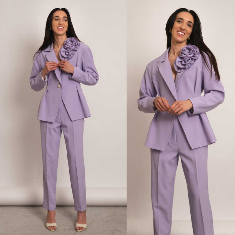鮮やかなペプラムデザインのレディーススーツセット、ラペル付き - Women Formal Wear For Conference のレビューと価格