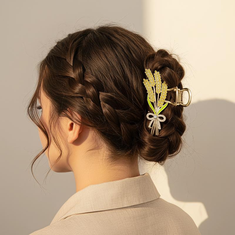 合金製ウィートデザインヘアクリップ、光沢のあるラインストーン - Women Formal Wear Designers のレビューと価格