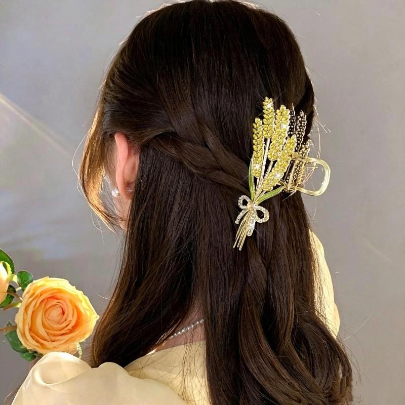 合金製ウィートデザインヘアクリップ、光沢のあるラインストーン - Women Formal Wear Designers のレビューと価格