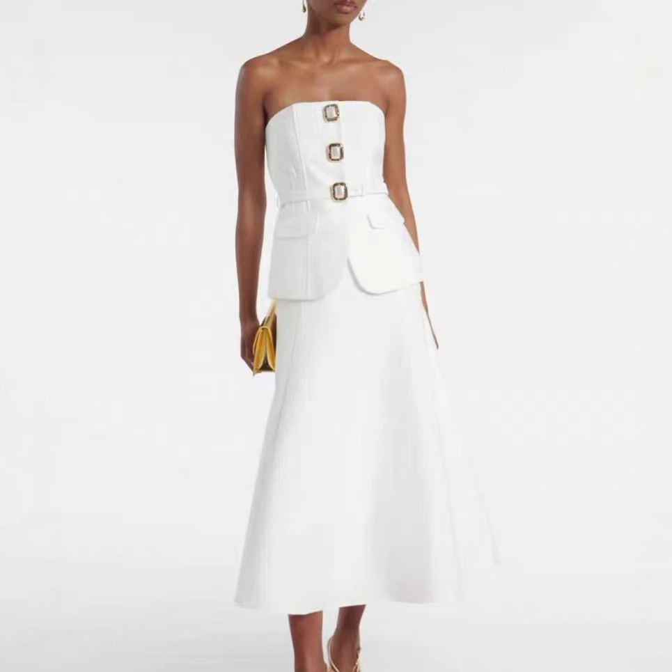 女性用セクシーストラップレスダイヤモンドボタンベルトクロップ - Women Formal Wear For Meeting のレビューと価格