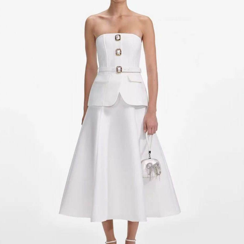 女性用セクシーストラップレスダイヤモンドボタンベルトクロップ - Women Formal Wear For Meeting のレビューと価格