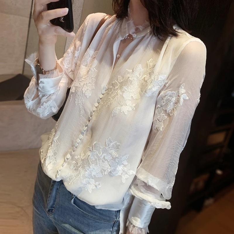 クリアランス ナチュラル リネン シルク ブラウス シャツ  - Silk Blouse Button のレビューと価格