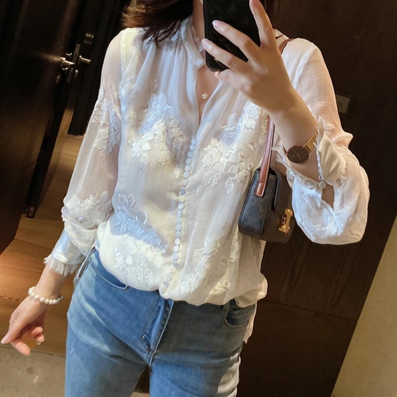 クリアランス ナチュラル リネン シルク ブラウス シャツ  - Silk Blouse Button のレビューと価格