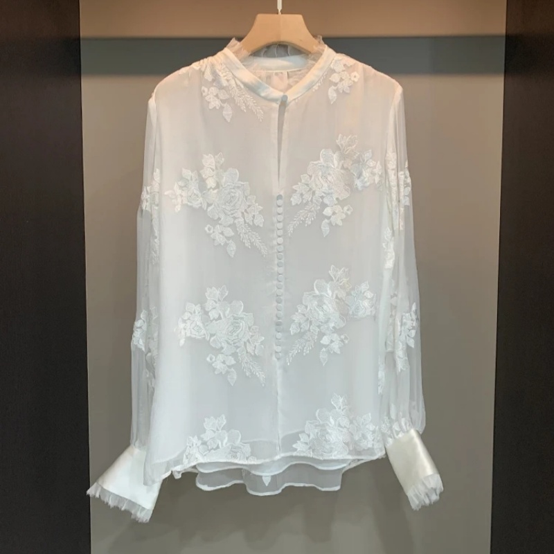 クリアランス ナチュラル リネン シルク ブラウス シャツ  - Silk Blouse Button のレビューと価格