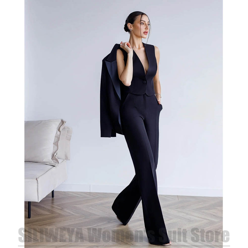 レディース3ピーススーツ ブレザー ベスト ワイドレッグパン - Women Formal Wear For Meeting のレビューと価格