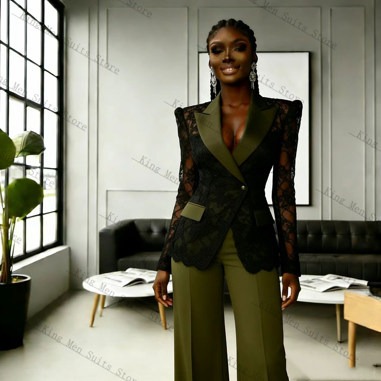 グリーンブラックレース女性スーツセット 2 個ブレザー +  - Women'S Formal Wear For A Wedding Guest のレビューと価格