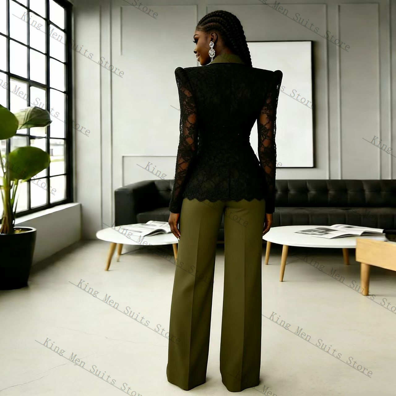 グリーンブラックレース女性スーツセット 2 個ブレザー +  - Women'S Formal Wear For A Wedding Guest のレビューと価格