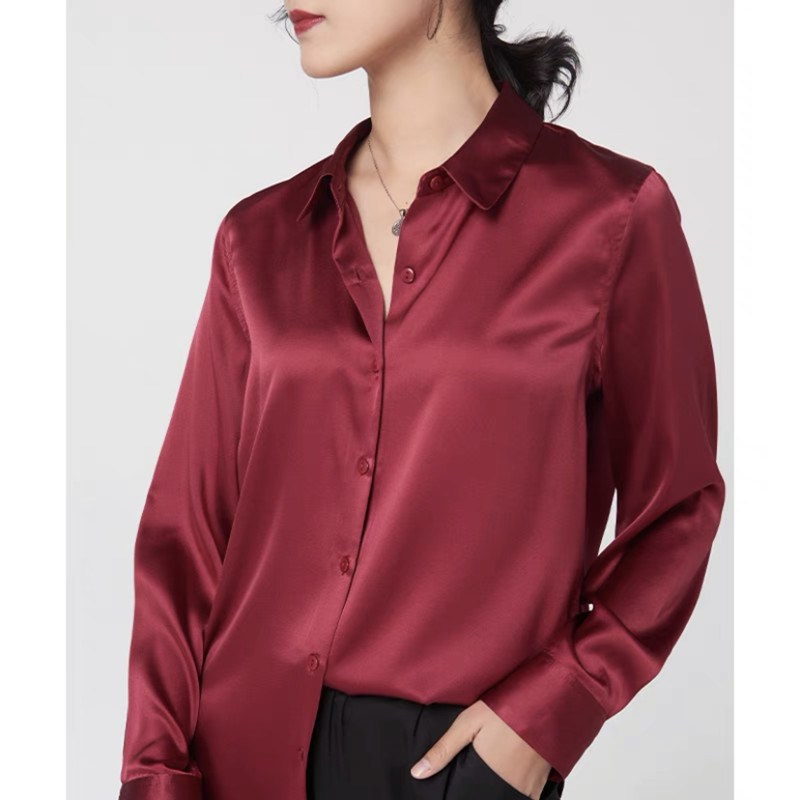 エレガントなサテン長袖ブラウス レディース 2025 ヴィン - Silk Blouse Button のレビューと価格