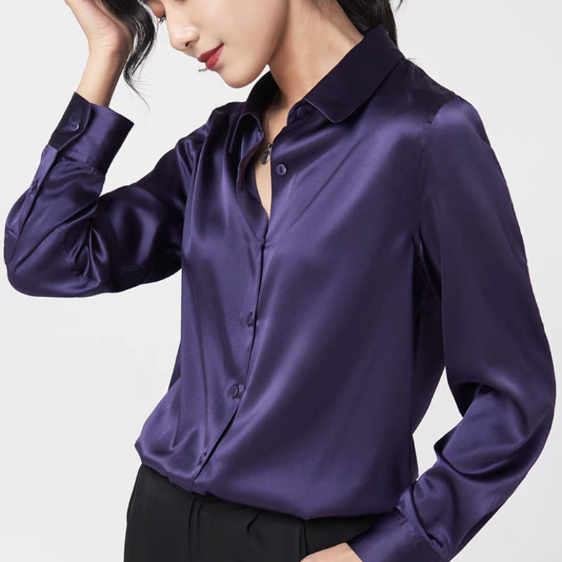 エレガントなサテン長袖ブラウス レディース 2025 ヴィン - Silk Blouse Button のレビューと価格