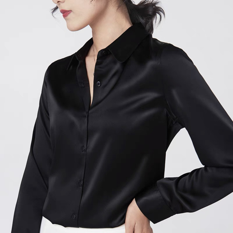 エレガントなサテン長袖ブラウス レディース 2025 ヴィン - Silk Blouse Button のレビューと価格