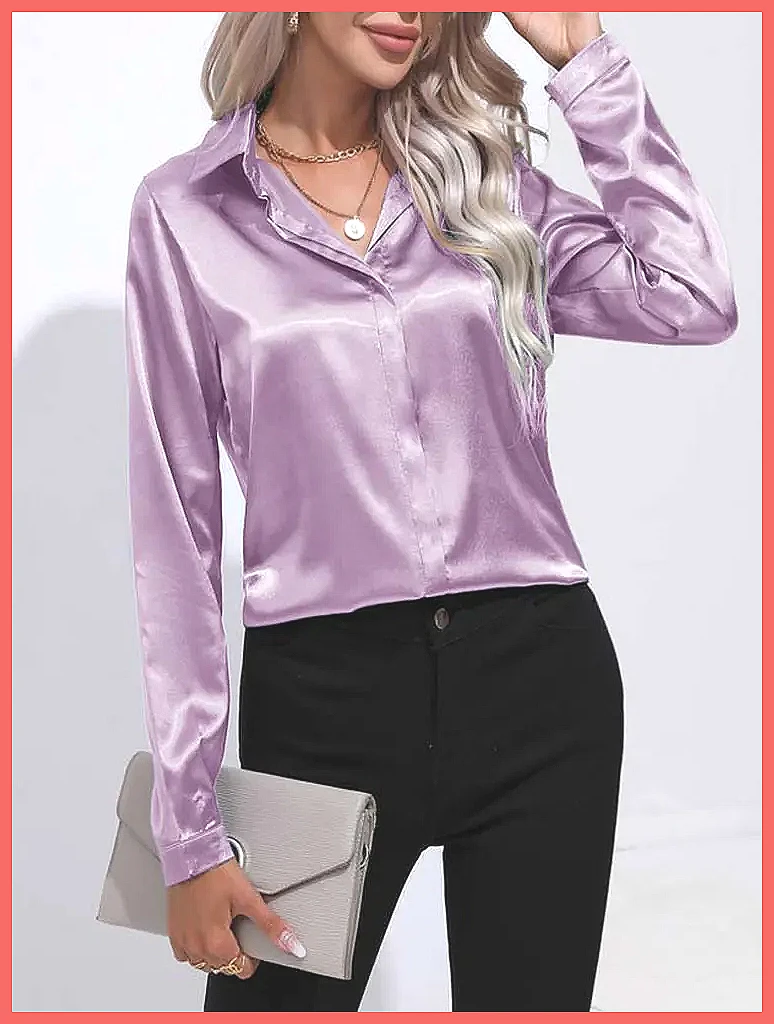 2025年春夏 サテンシャツ レディース Vネック 長袖 シ - Silk Blouse Button のレビューと価格