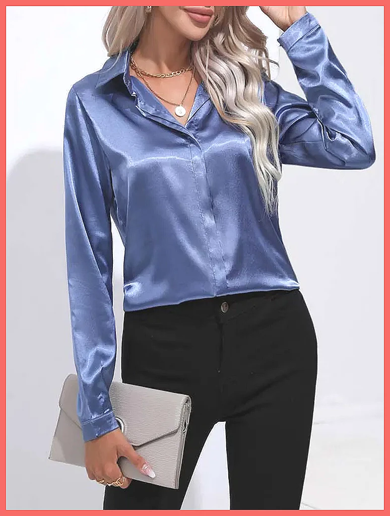2025年春夏 サテンシャツ レディース Vネック 長袖 シ - Silk Blouse Button のレビューと価格
