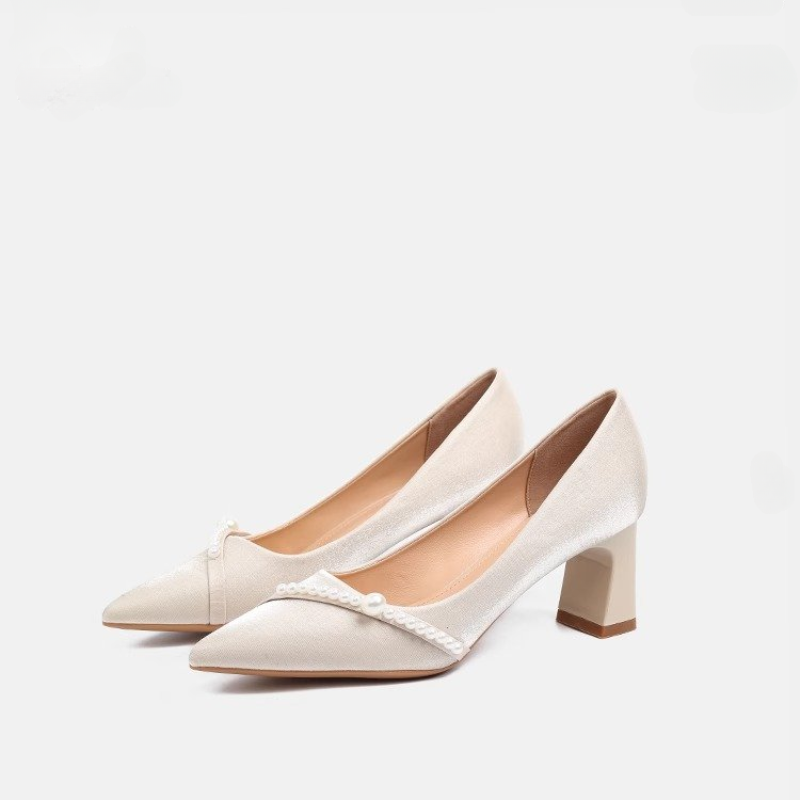 エレガントなパール装飾のポインテッドトゥブロックヒール、優し - Women Formal Wear For Office のレビューと価格