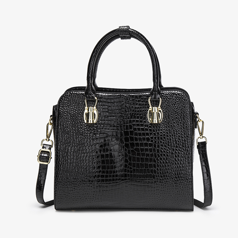 ヴィンテージブラッククロコダイル柄ハンドバッグ女性用光沢パテ - Shoulder Bag Structured のレビューと価格