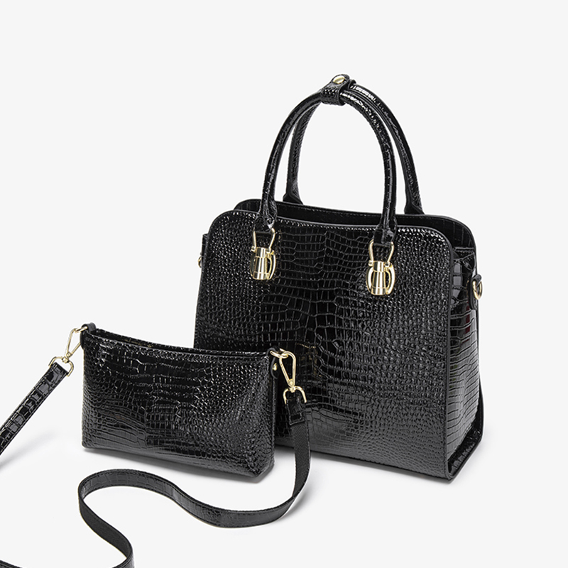ヴィンテージブラッククロコダイル柄ハンドバッグ女性用光沢パテ - Shoulder Bag Structured のレビューと価格