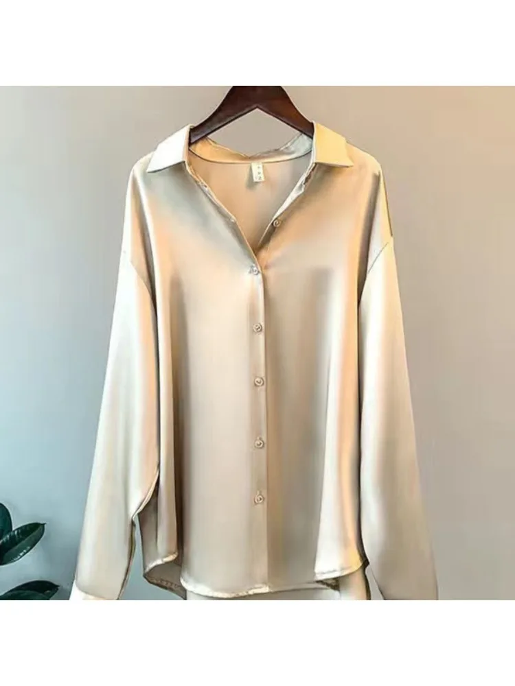 プラスサイズカジュアル女性シルクシャツ 2025 新ファッシ - Silk Blouse Button のレビューと価格