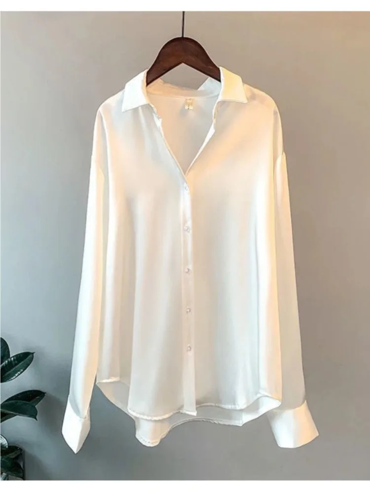 プラスサイズカジュアル女性シルクシャツ 2025 新ファッシ - Silk Blouse Button のレビューと価格