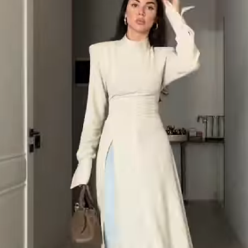 レディースカジュアルハイネック長袖マキシ丈ワンピース エレガ - Women Formal Wear For Meeting のレビューと価格