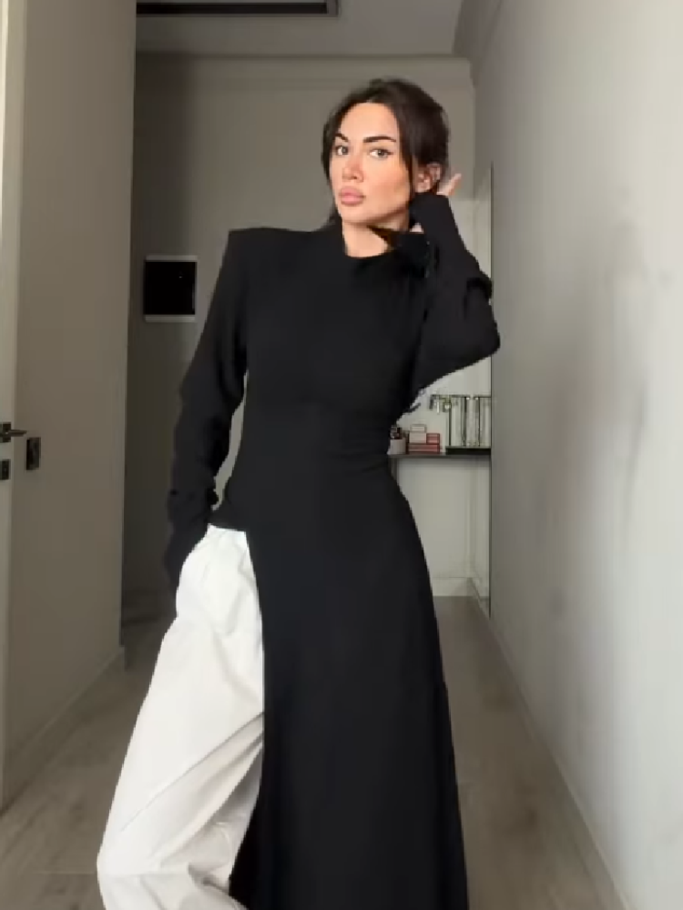 レディースカジュアルハイネック長袖マキシ丈ワンピース エレガ - Women Formal Wear For Meeting のレビューと価格