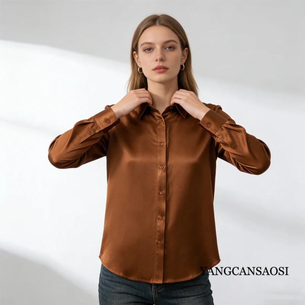 ヘビー35MM 100%天然桑絹サテン通勤用シングルブレスト - Silk Blouse Button のレビューと価格