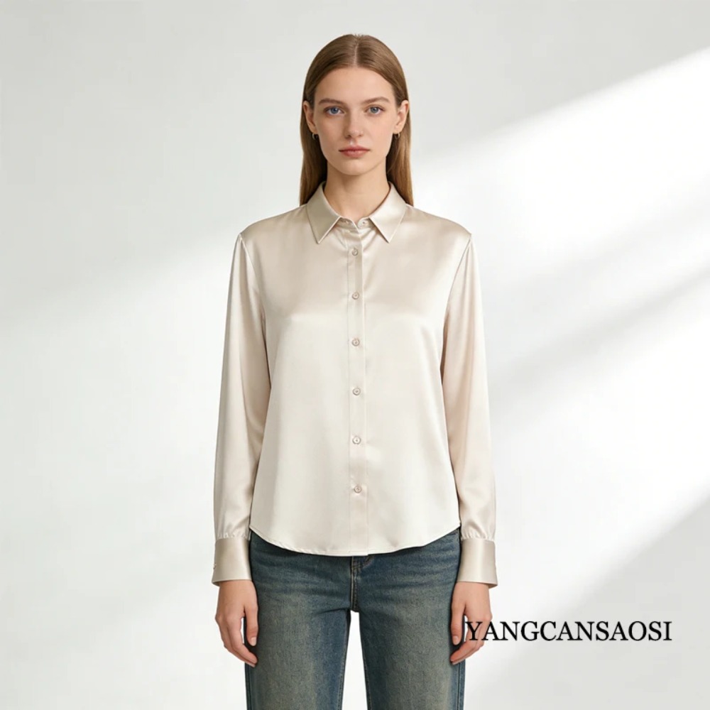ヘビー35MM 100%天然桑絹サテン通勤用シングルブレスト - Silk Blouse Button のレビューと価格