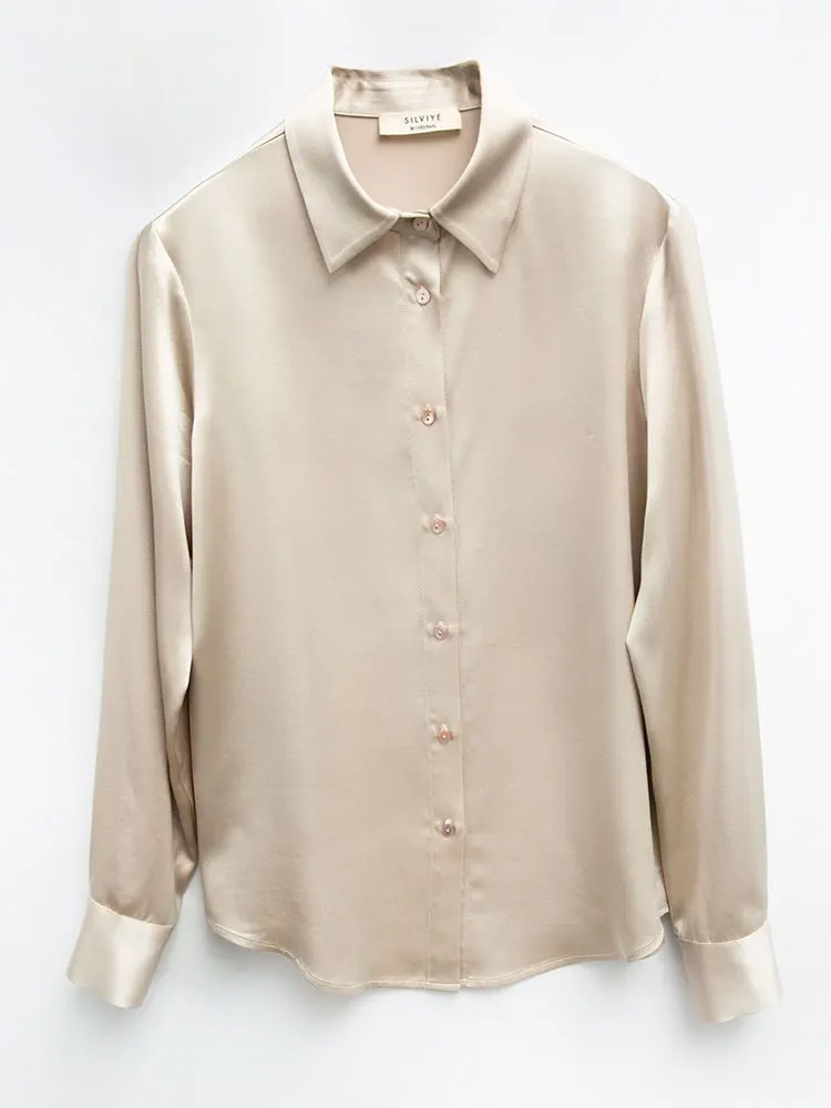 ヘビー35MM 100%天然桑絹サテン通勤用シングルブレスト - Silk Blouse Button のレビューと価格