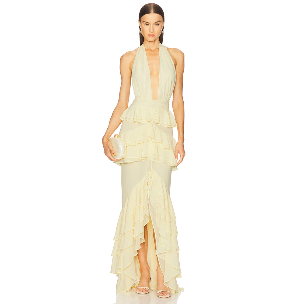 イブニングドレス ディープ V ネック ホルター フロント  - Women'S Formal Wear For A Wedding Guest のレビューと価格
