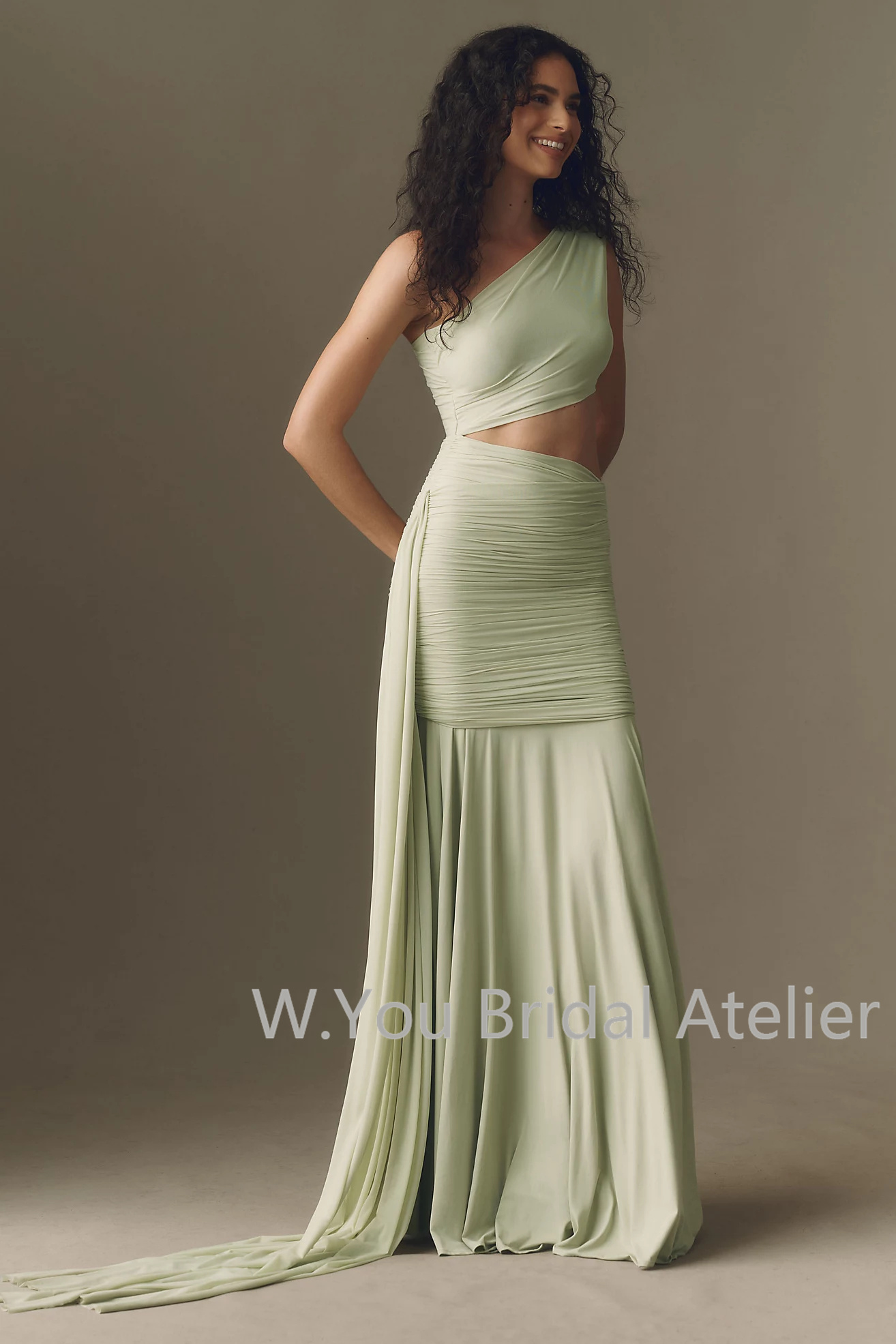 イブニングドレス ワンショルダー マキシドレス グリーンのド - Women'S Formal Wear For A Wedding Guest のレビューと価格