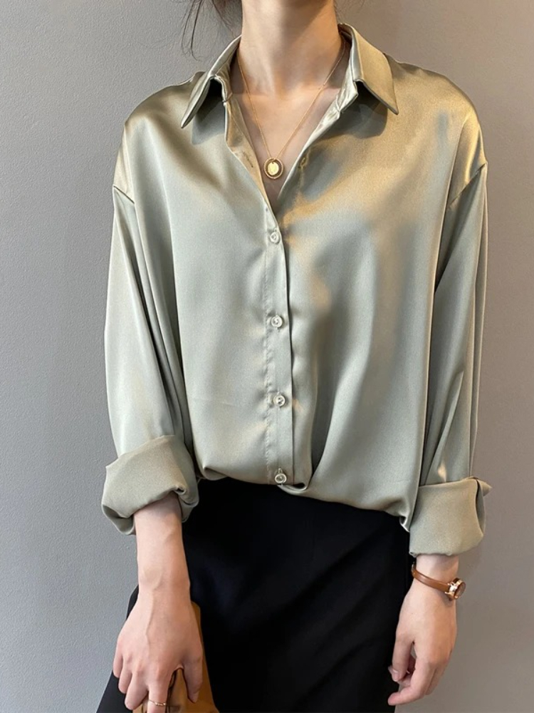 2026 エレガントサテンルーズ女性用シャツ 春 ターンダウ - Silk Blouse Button のレビューと価格