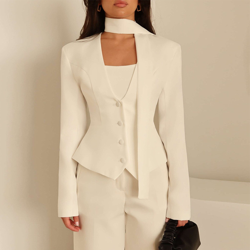 秋の女性用スーツ、ワンピースショートブレザー、スカーフ付き、 - Women'S Formal Wear For A Wedding Guest のレビューと価格