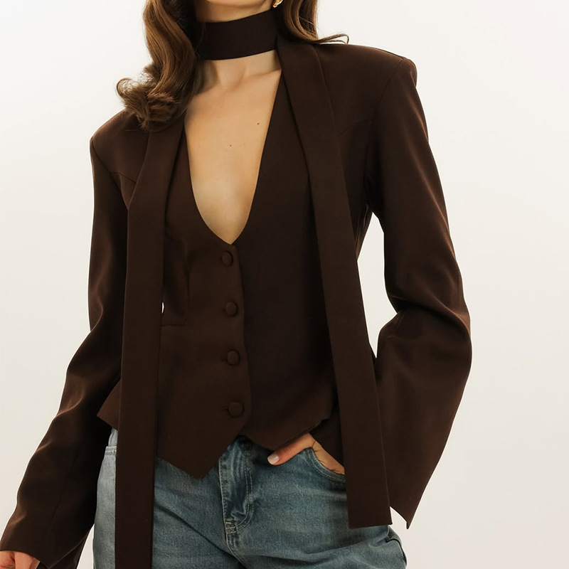 秋の女性用スーツ、ワンピースショートブレザー、スカーフ付き、 - Women'S Formal Wear For A Wedding Guest のレビューと価格