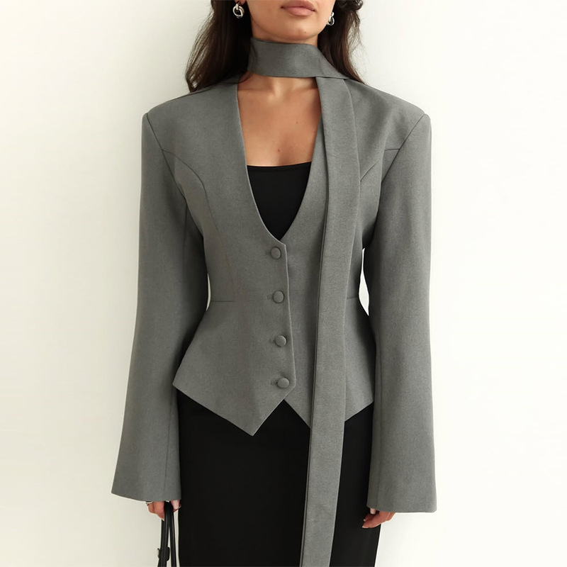 秋の女性用スーツ、ワンピースショートブレザー、スカーフ付き、 - Women'S Formal Wear For A Wedding Guest のレビューと価格