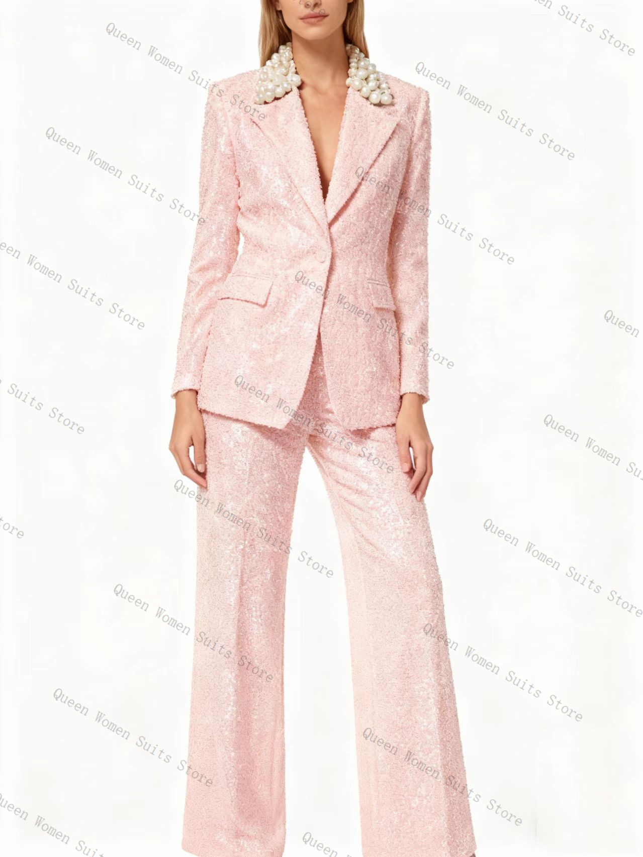 高級スパンコールネイビーブルー女性スーツセット 2 個ブレザ - Women'S Formal Wear For A Wedding Guest のレビューと価格