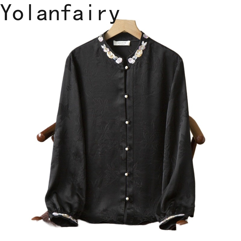 YOLANFAIRY 100% 桑シルクシャツ女性エレガント - Silk Blouse Button のレビューと価格