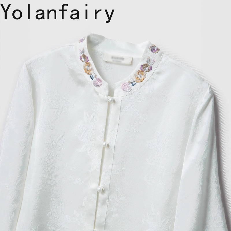 YOLANFAIRY 100% 桑シルクシャツ女性エレガント - Silk Blouse Button のレビューと価格