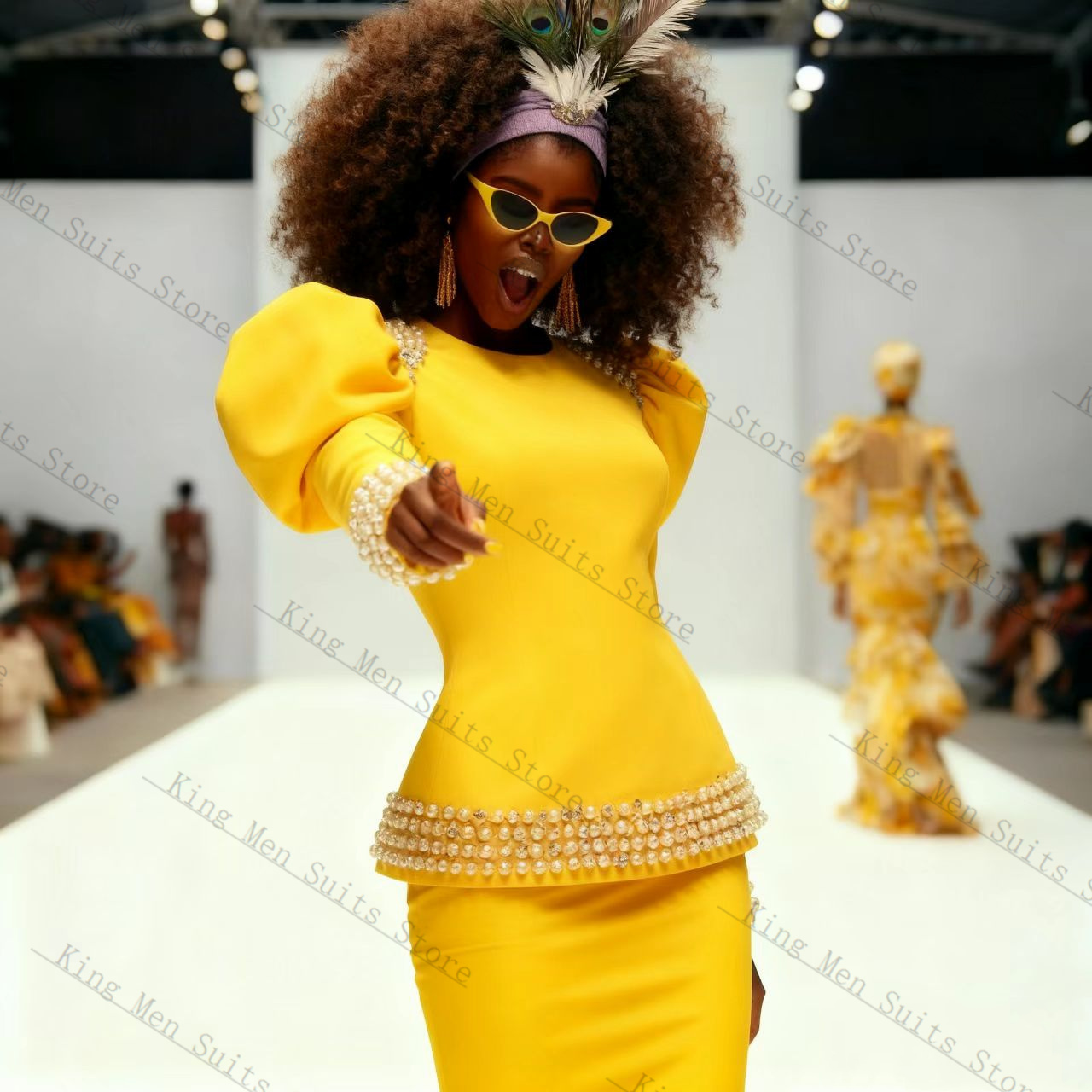 イエローブラック女性スーツセット 2 個ブレザー + ショー - Yellow Formal Wear Women のレビューと価格