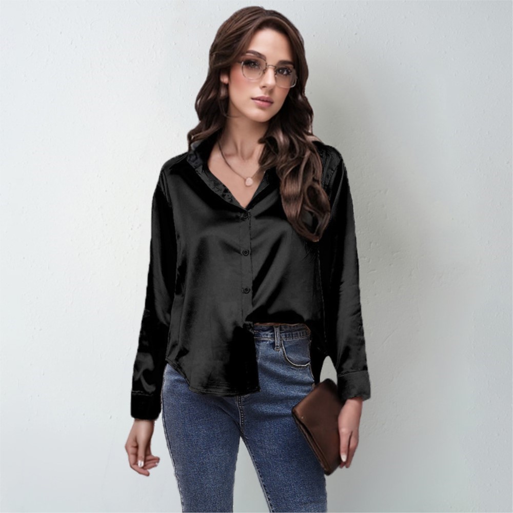 春サテンシャツ女性ルーズボタンアップ赤ブラウスシャツレディー - Silk Blouse Button のレビューと価格