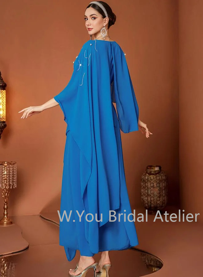 豪華なイブニングドレス Vネック ケープスリーブ ビーズとラ - Women'S Formal Wear For A Wedding Guest のレビューと価格