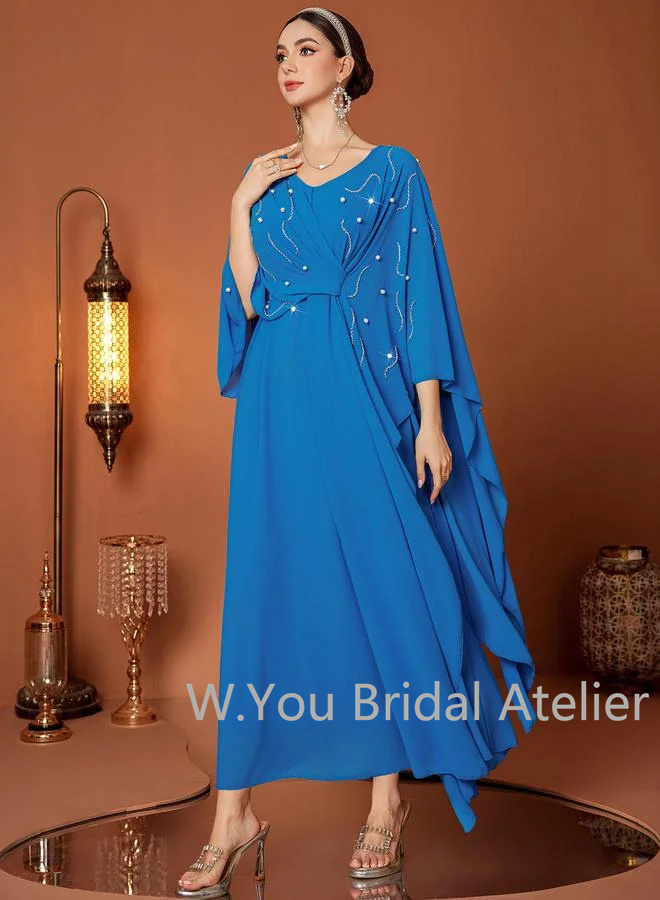豪華なイブニングドレス Vネック ケープスリーブ ビーズとラ - Women'S Formal Wear For A Wedding Guest のレビューと価格